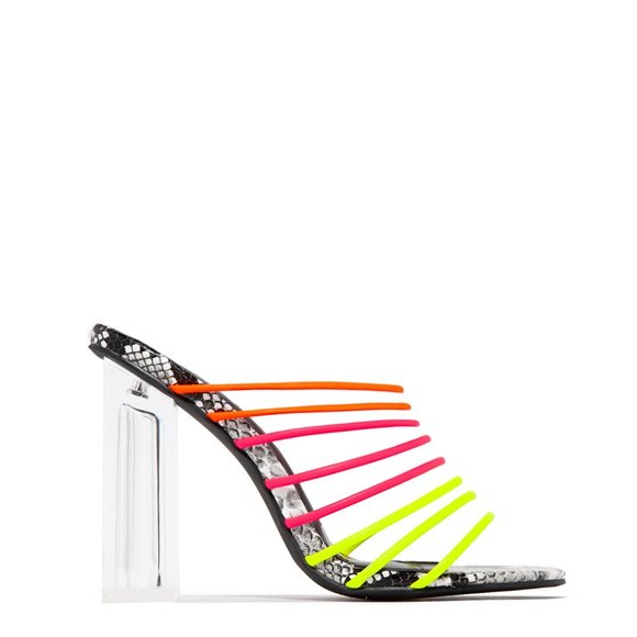 NEW Cape Robbin Neon Strappy Clear Mule Heels - Picture 2 of 10